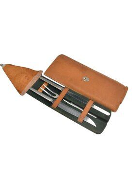 Vintage Arthur Salm Austria 3pc Carving Set MCM Danish Modern Stainless Leather